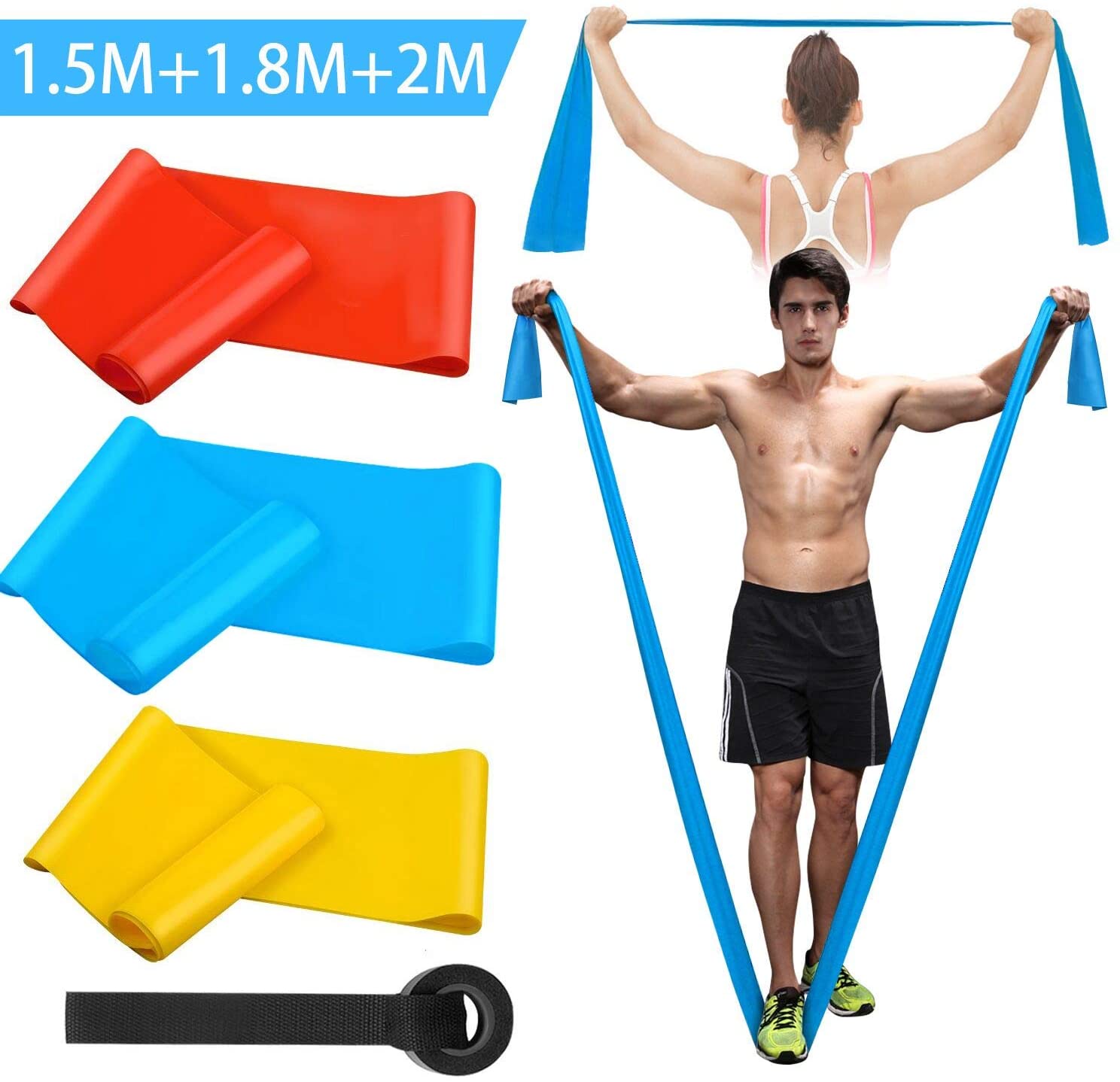 Pilates Yoga Bar - Elastic Fitness Bands 3Pcs Resistance Bands