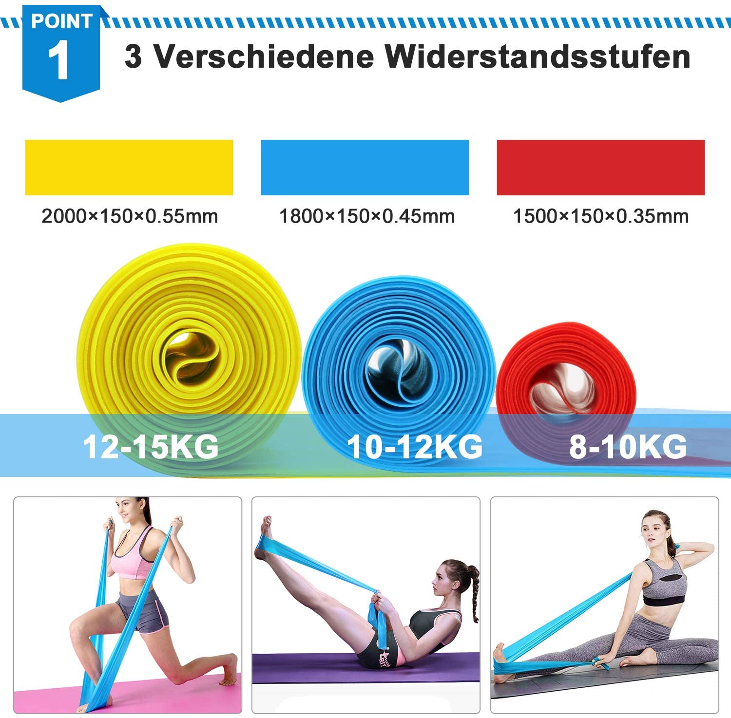 Elastic Fitness Bands 3Pcs Res - Pilates Yoga Bar ulasan dan harga